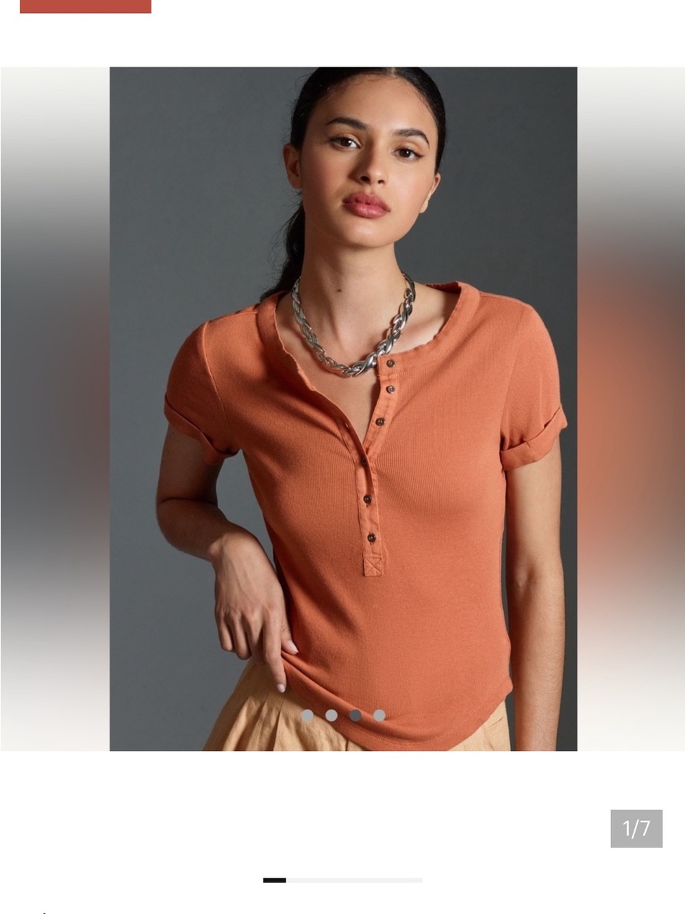 Anthropologie Pilcro Women’s Short Sleeve Henley Top in Terracotta Sz Med
